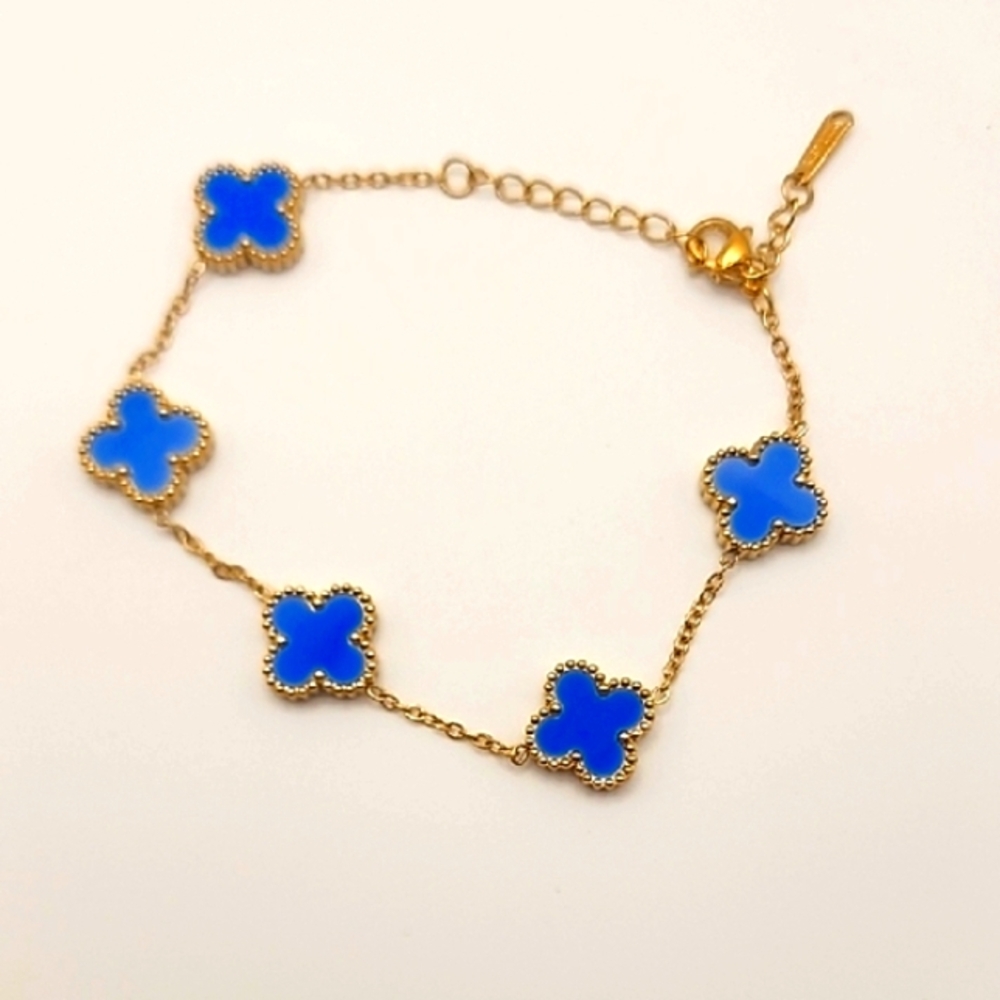 Gold and Blue Clover Bracelet